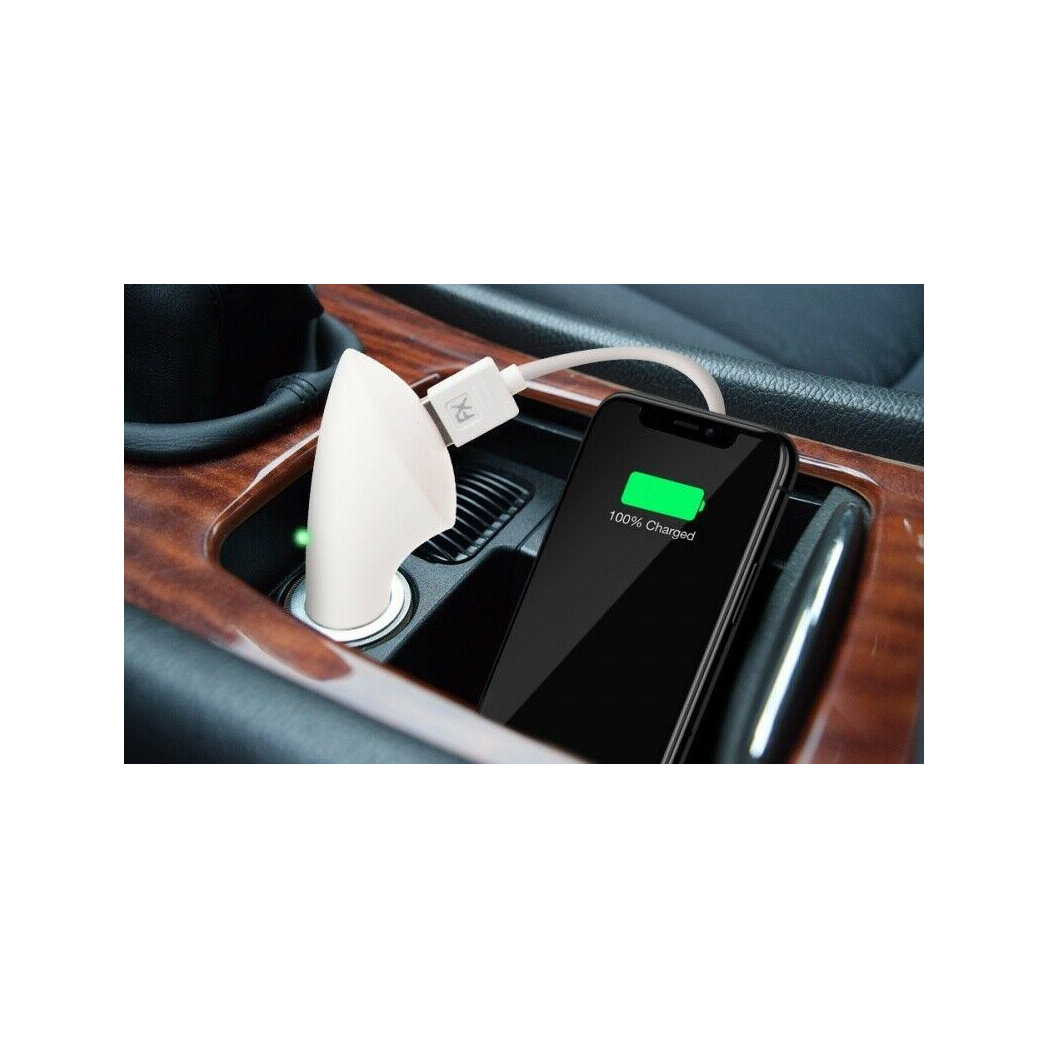 FX Factory USB Car Charger, 1000mA with LED Power Indicator and Overload Protection – Lighter Adapter, White