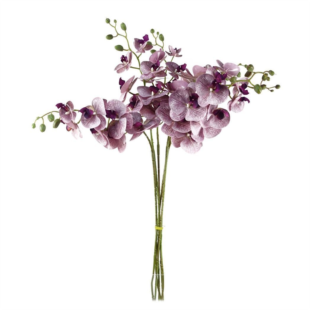 Pack of 6 x 100cm Artificial Phalaenopsis Orchid Purple Stem – 42 Flowers