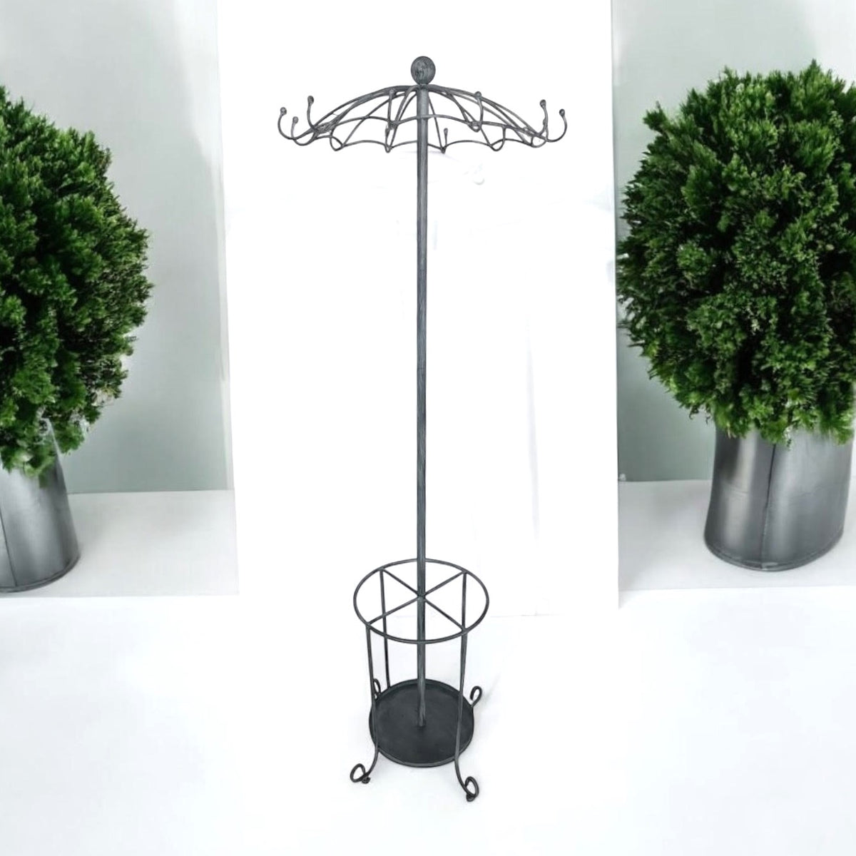 MSL 172cm Metal Coat Stand with Umbrella Holder and Multiple Hooks – Space-Saving Hallway Storage, Grey