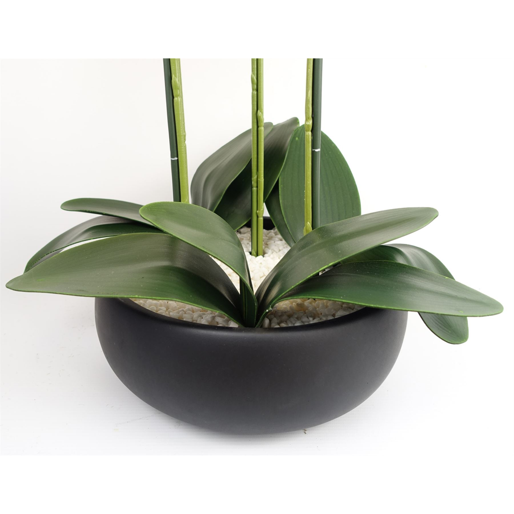 60cm Orchid Artificial White – Black Ceramic Planter