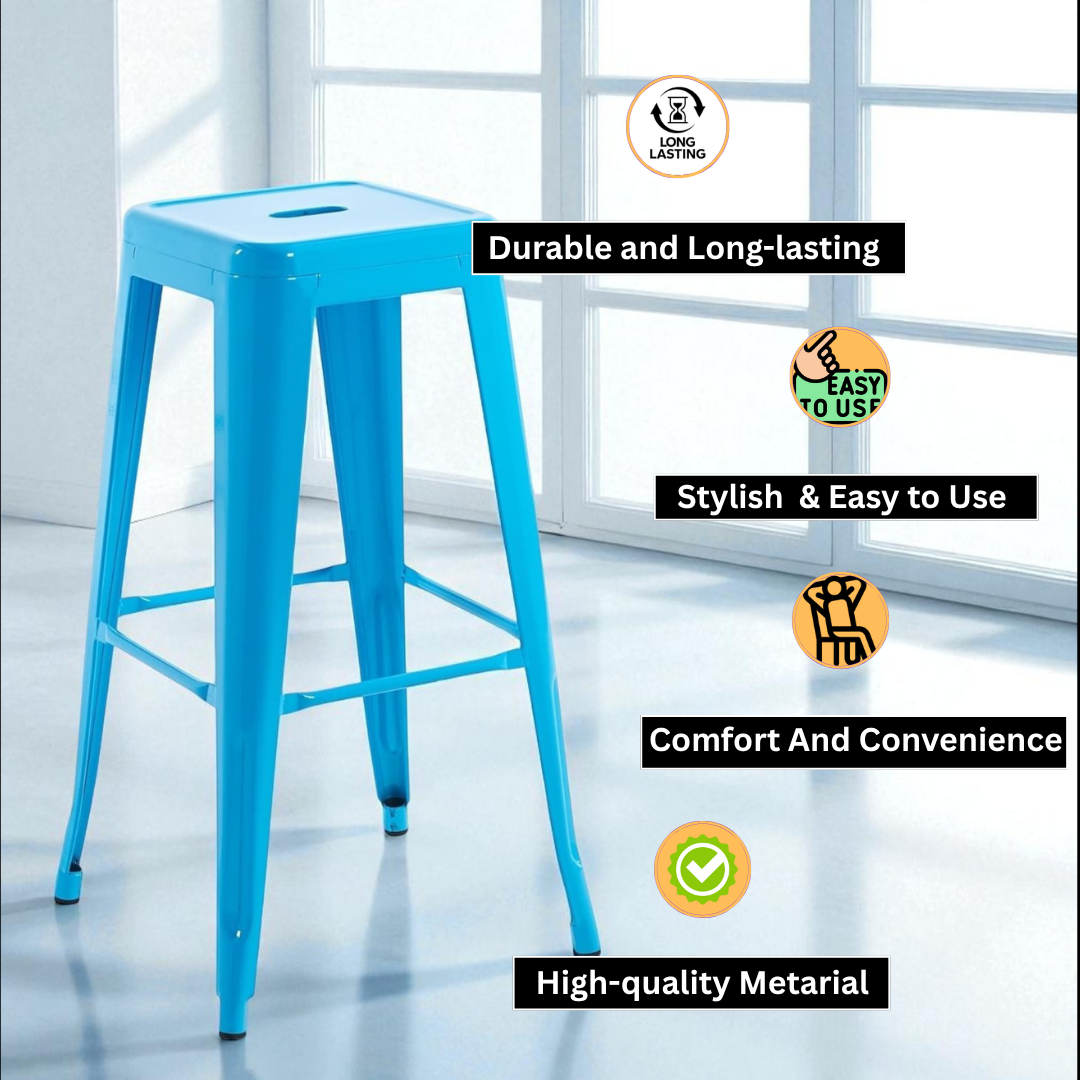 AcaciaHome 76 cm Industrial Metal Bar Stool with Steel Frame – Seating for Kitchen Islands and Home Bars, Blue