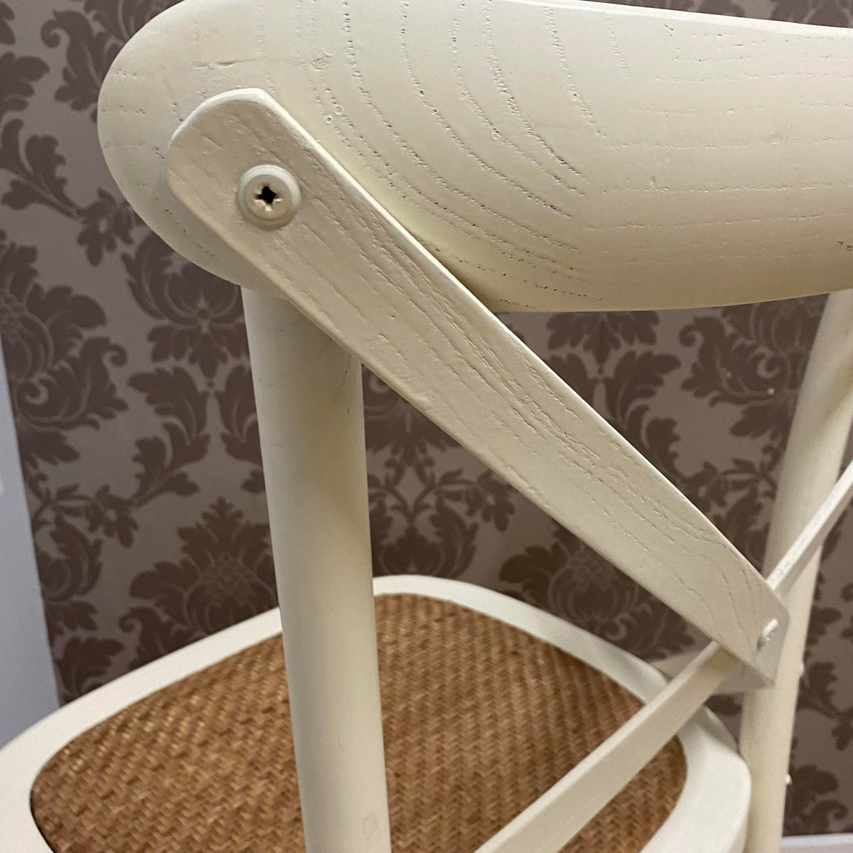 AcaciaHome Oak Cross Back Café Chair with Rattan Seat – Hand-Finished Dining Seating, Cream