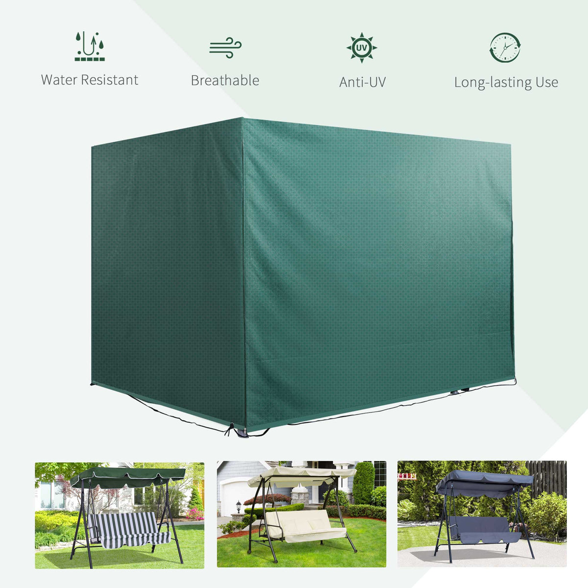 Outsunny Large Patio Swing Chair Cover with Drawstring – Heavy Duty Garden Furniture Protector, Green