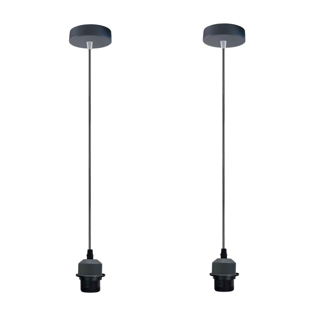 LEDSONE 2 Pack Industrial Grey Pendant Light Fitting with E27 Lampshade Holder and 95cm Adjustable Cable