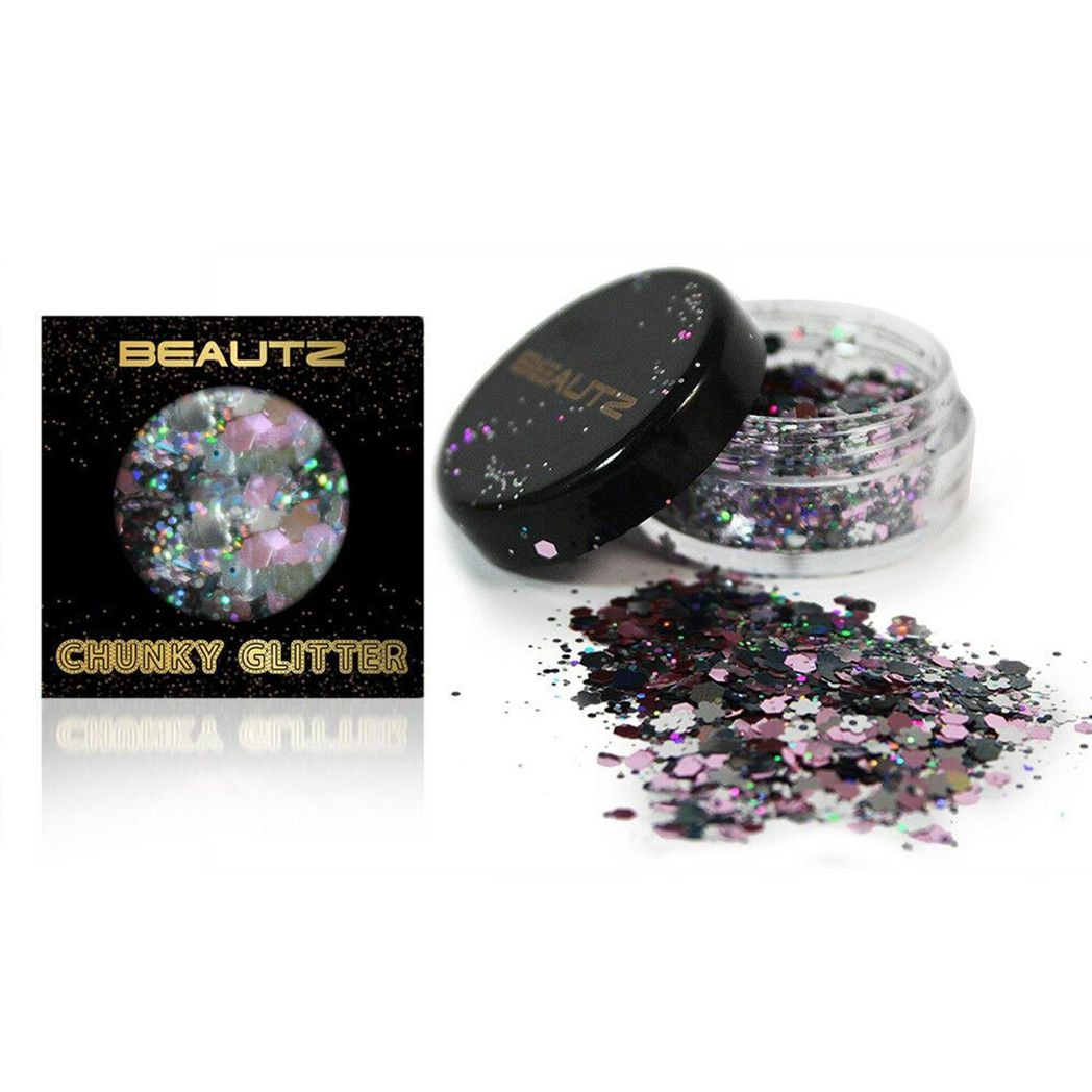 Beautz Chunky Cosmetic Glitter, 10ml Pot with 5g Glitter – Face, Body, Nail Art & Crafts, Silver