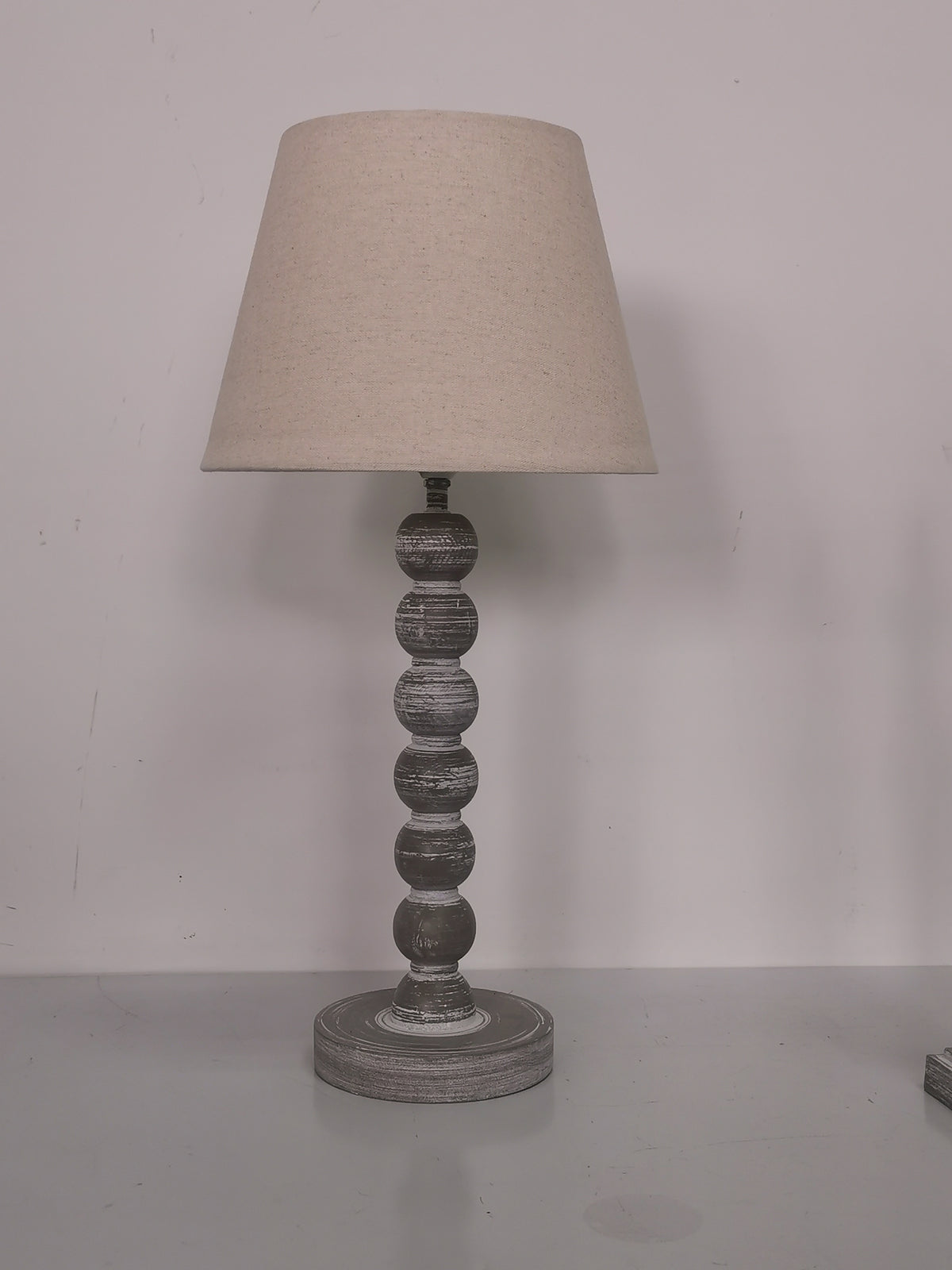 AcaciaHome Tall Wooden Washed Table Lamp, 42cm – Taupe Linen Empire Shade, Shabby Chic Style, Dark Grey