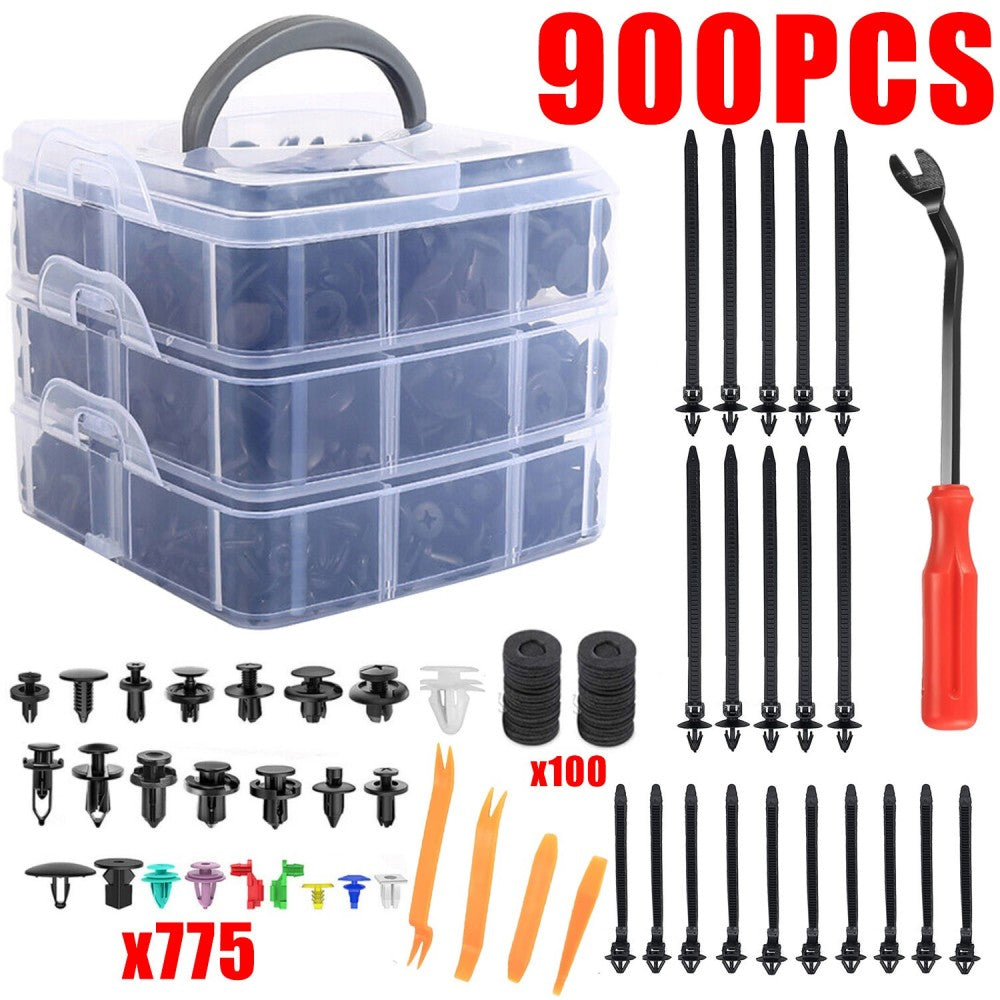 Plastic Push Pin Rivet Fastener Kit, 680 Retainer Clips in 23 Sizes with Pry Tools – Black Car Trim Clips