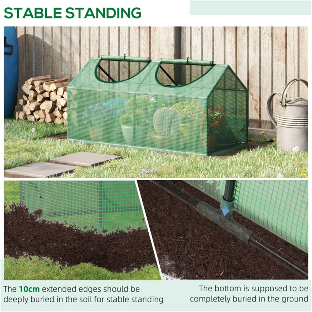 Mini Walk-in Greenhouse with Two Roll-up Zippered Windows & Steel Frame – Portable Plant Cover, Green