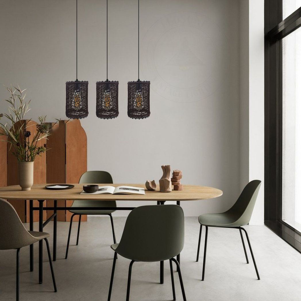 LEDSONE 3-Head Rectangle Base Natural Wicker Rattan Pendant Light, E27 – Kitchen Island & Dining Room