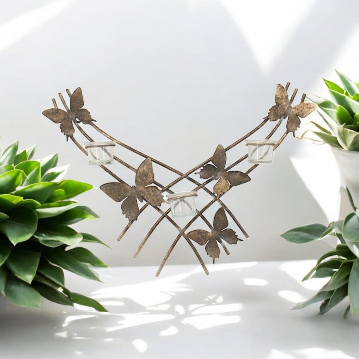 Gold Butterfly Wall-Mounted Candle Holder – Metal Wall Decor, 9cm