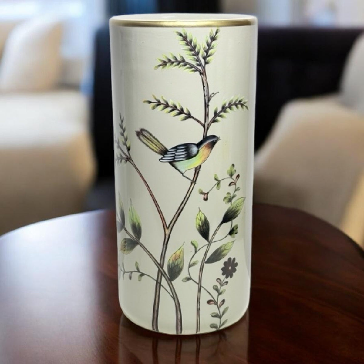 AcaciaHome Ceramic Umbrella Stand, 18" Tall – Decorative Vase or Holder for Home and Office, Birds with Tree Design