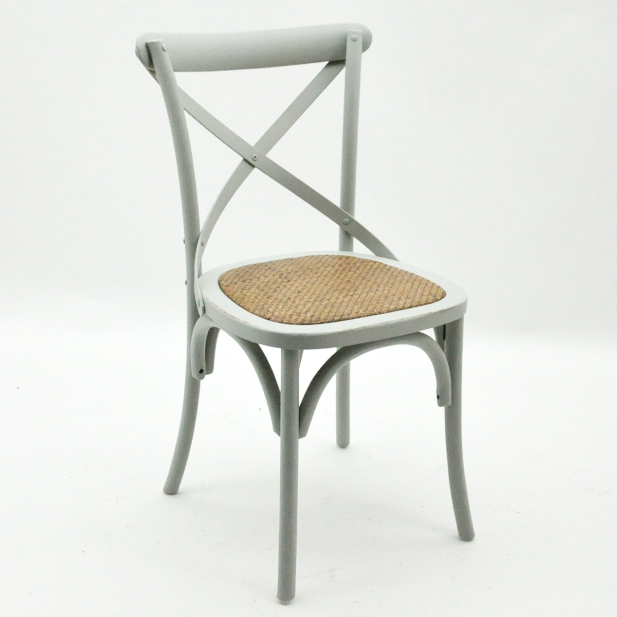 AcaciaHome Oak Cross Back Café Chair with Rattan Seat – Hand-Finished Dining Seating, Grey