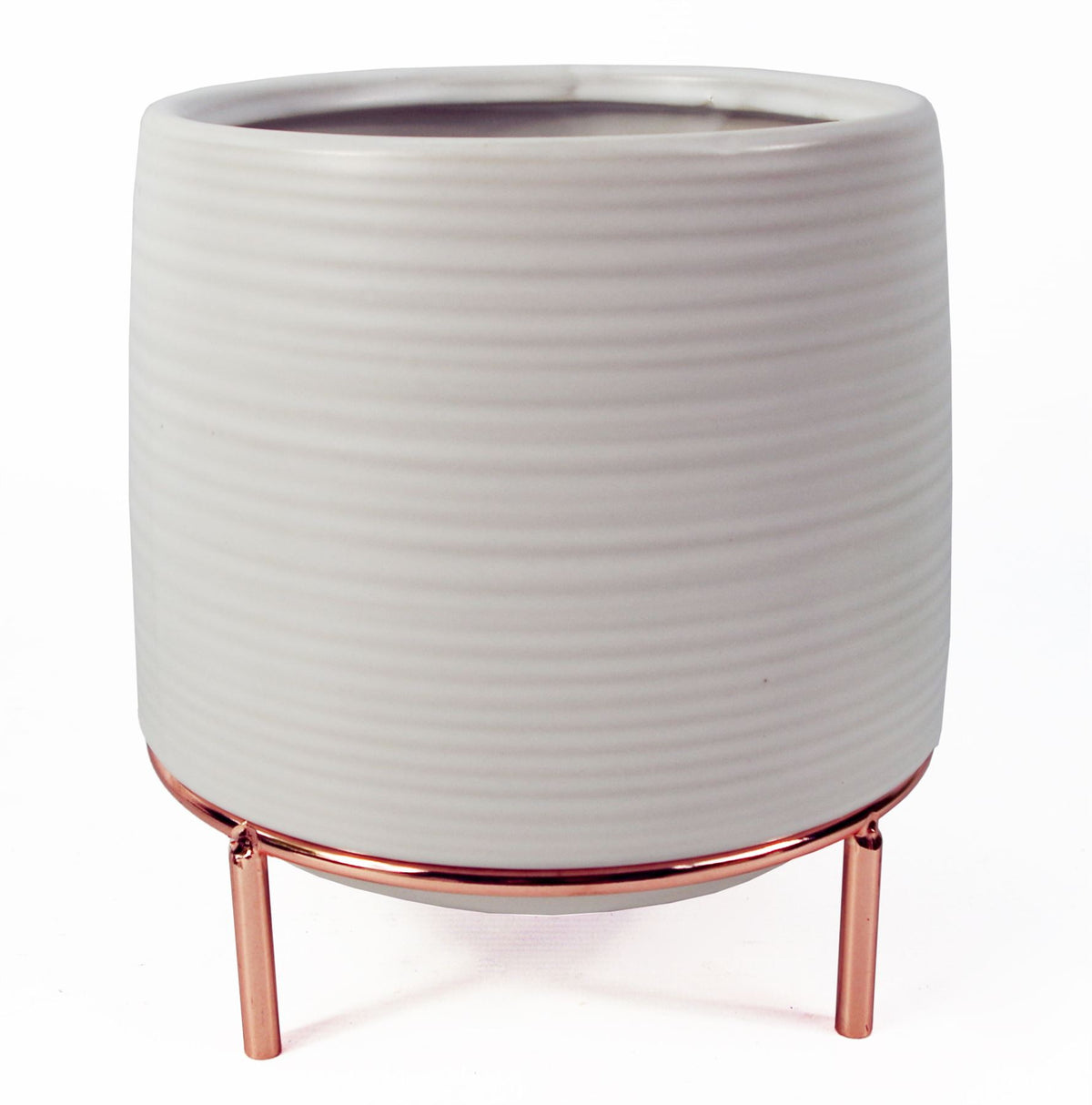 18cm White Ceramic Planter with Metal Stand – Indoor Plant Pot, White & Gold