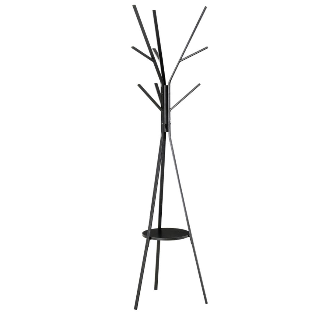 HOMCOM Tree Branch Coat Stand with 9 Hooks and Round Storage Shelf, 180cm, Black