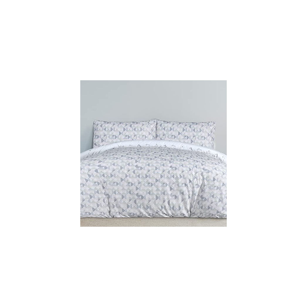 Sleepdown Circle Geometric Reversible Duvet Cover and Pillowcase Set – Modern Abstract Bedding, Blue, Single