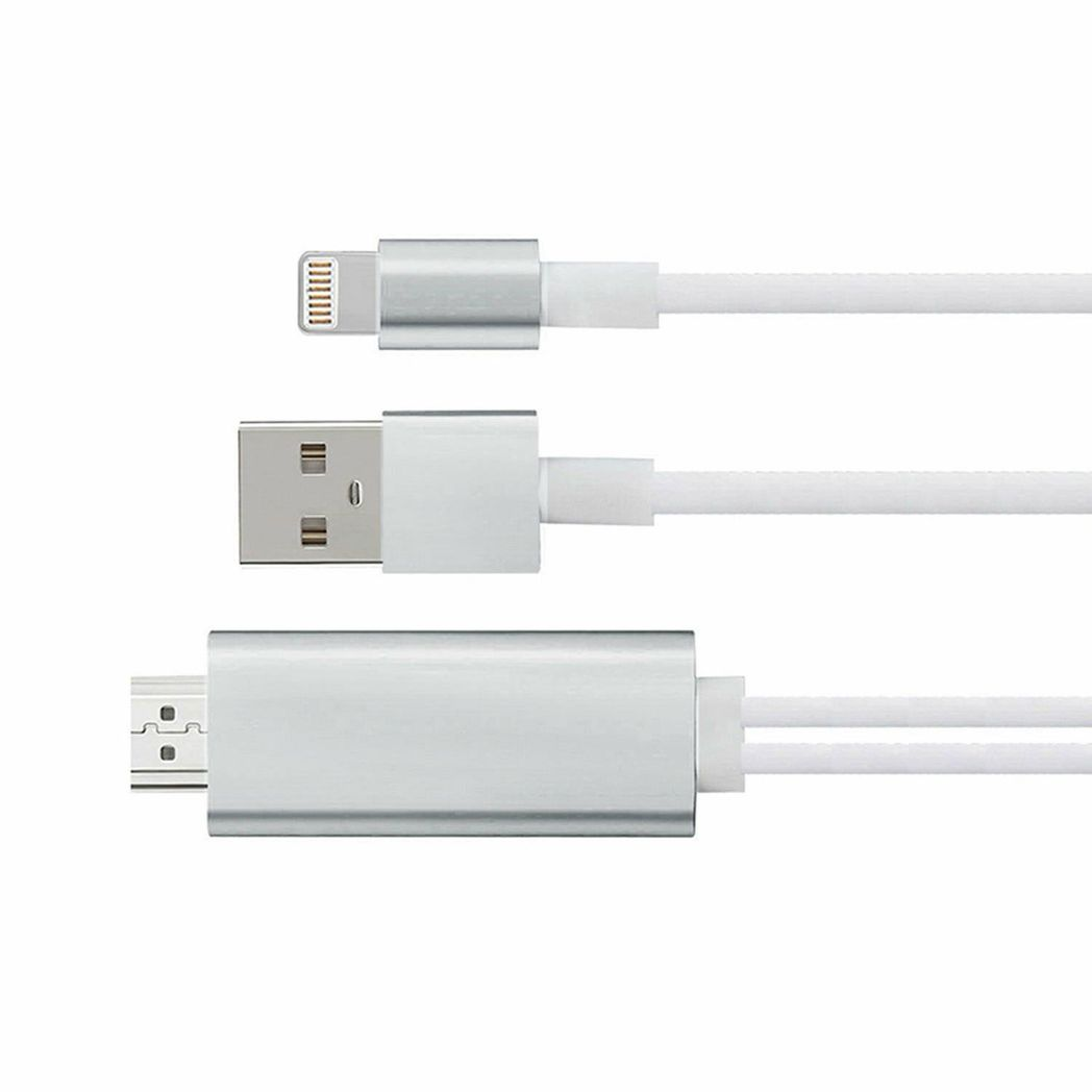 Aquarius Full HD HDMI Adapter Cable for 8-Pin Phones & Pads – 1080p Mirroring to TV or Projector, Silver