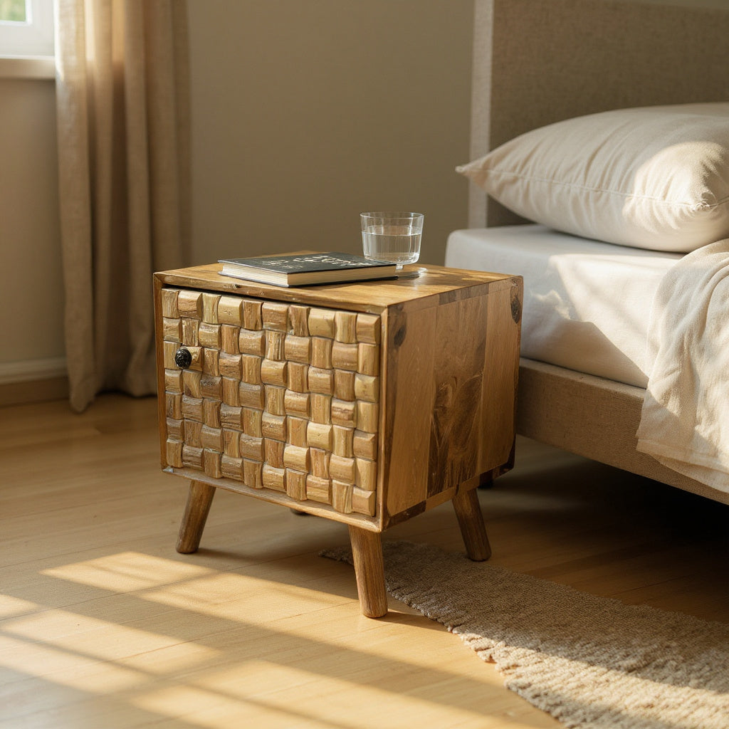Wooden Bedside Cabinet, 47cm – Sturdy Bedroom Storage Table for Home
