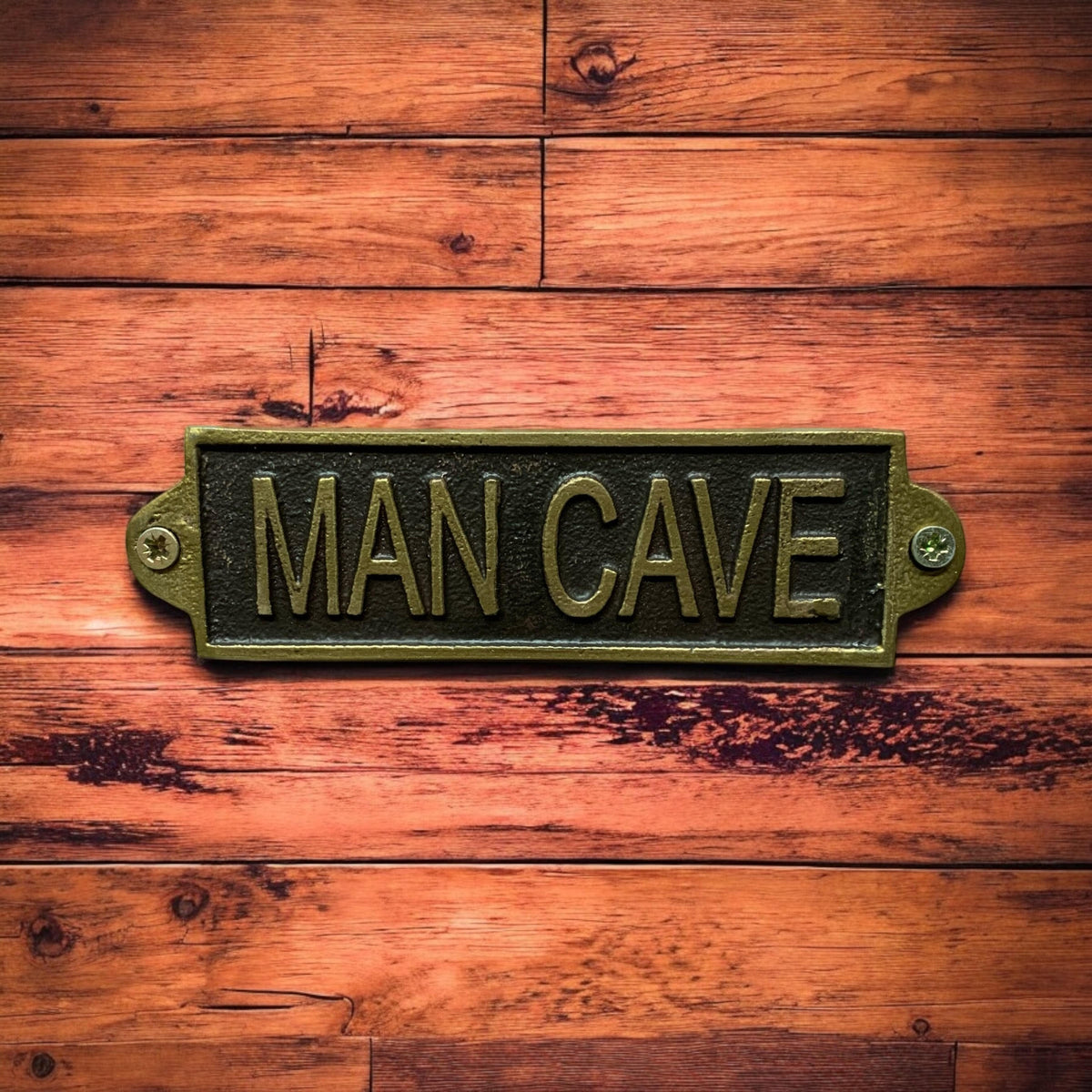 Man Cave Metal Door Sign – Small, Slim Hand Finished Wall Sign with Man Cave Message