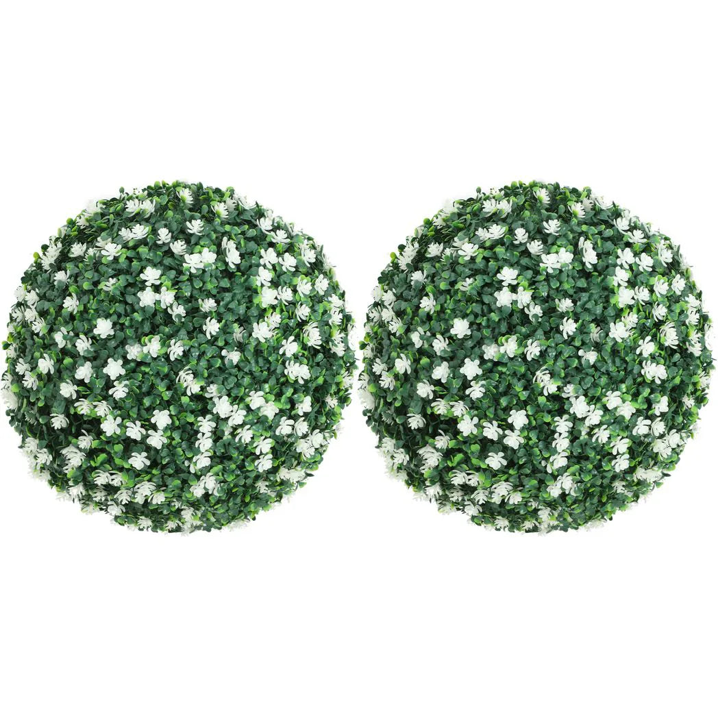 HOMCOM Set of Two Artificial Boxwood Balls Plants – White