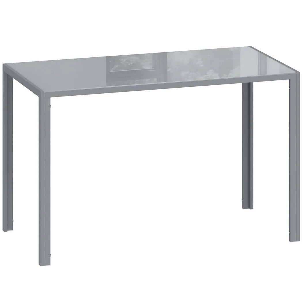 HOMCOM 120cm Dining Table with Tempered Glass Top and Powder-Coated Steel Legs – 4 Seater Kitchen Table, Grey