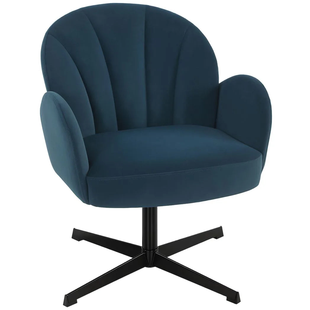 HOMCOM Swivel Accent Chair with Shell Back, Spring Cushion and Metal Base – Velvet-Feel Armchair, Dark Blue