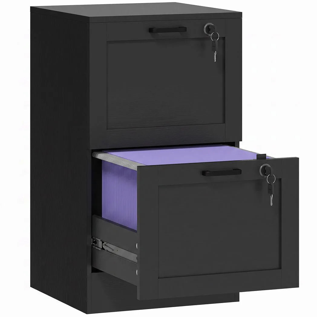 HOMCOM 2-Drawer Lockable Filing Cabinet with Adjustable Hanging Rails – Compact Home Office Storage, Black