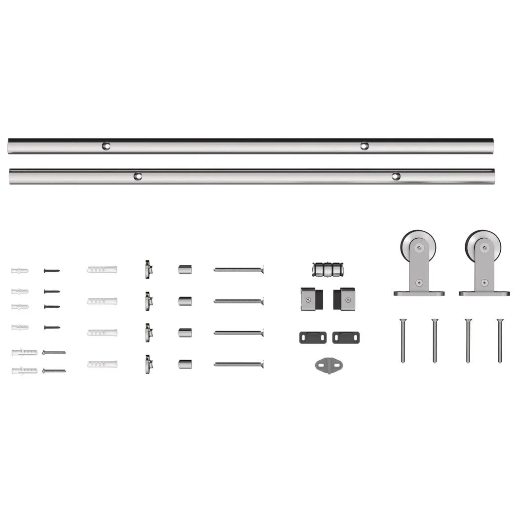 HOMCOM Sliding Door Hardware Kit with 152cm Track, Silent Pulleys & 304 Stainless Steel – Heavy Duty, Silver