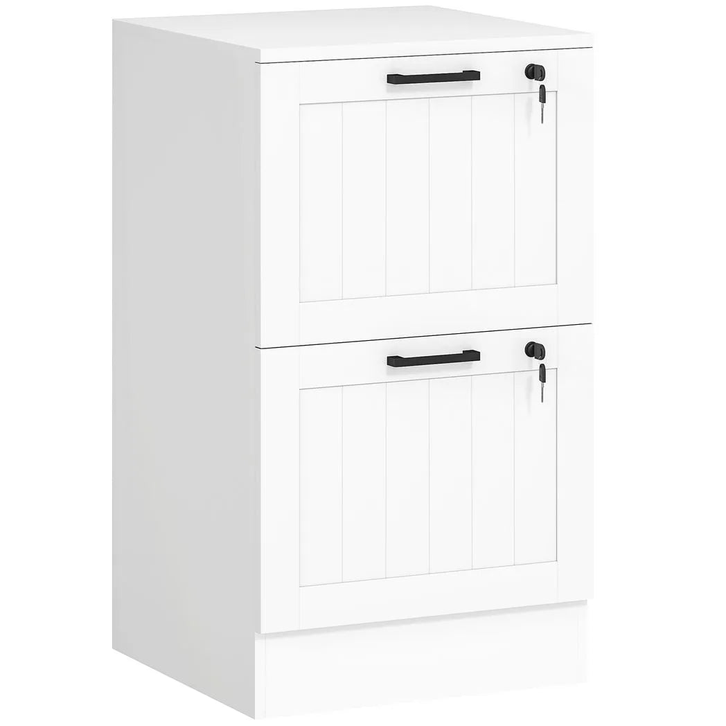 HOMCOM 2 Drawer Filing Cabinet with Lock and Adjustable Hanging Bars for A4 Files – Home Office Storage, White