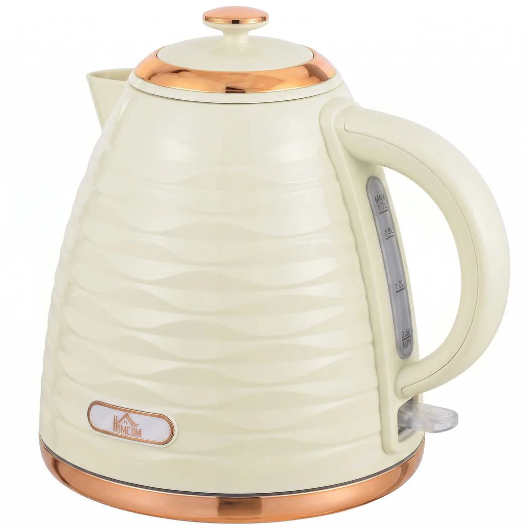 HOMCOM 3kW Rapid Boil Honeycomb Kettle, 1.7L with Boil-Dry Protection – Cream White