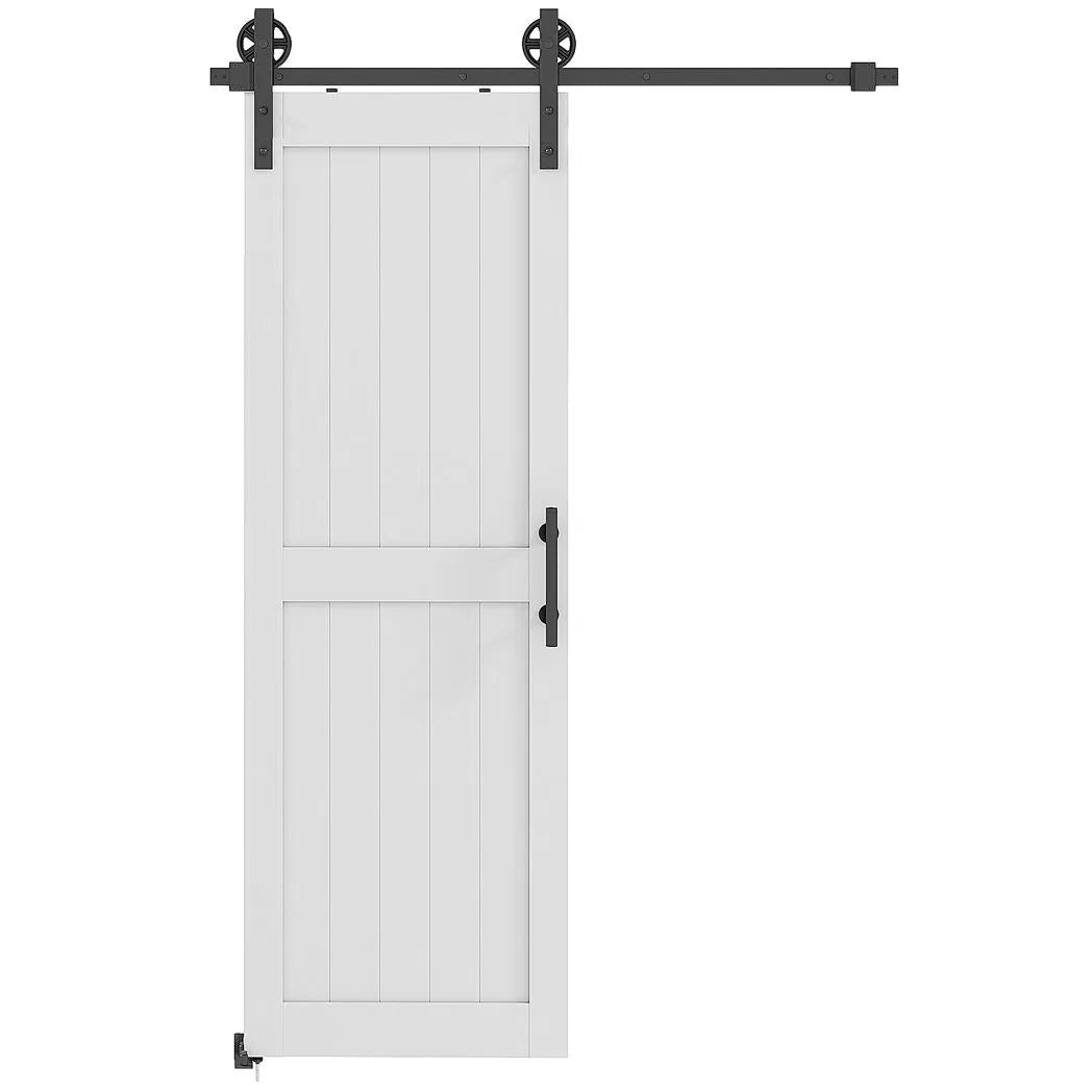 HOMCOM 152.4cm Sliding Barn Door Kit with Track, Rollers, Floor Guide and Handle – Space-Saving PVC-Coated Door, White