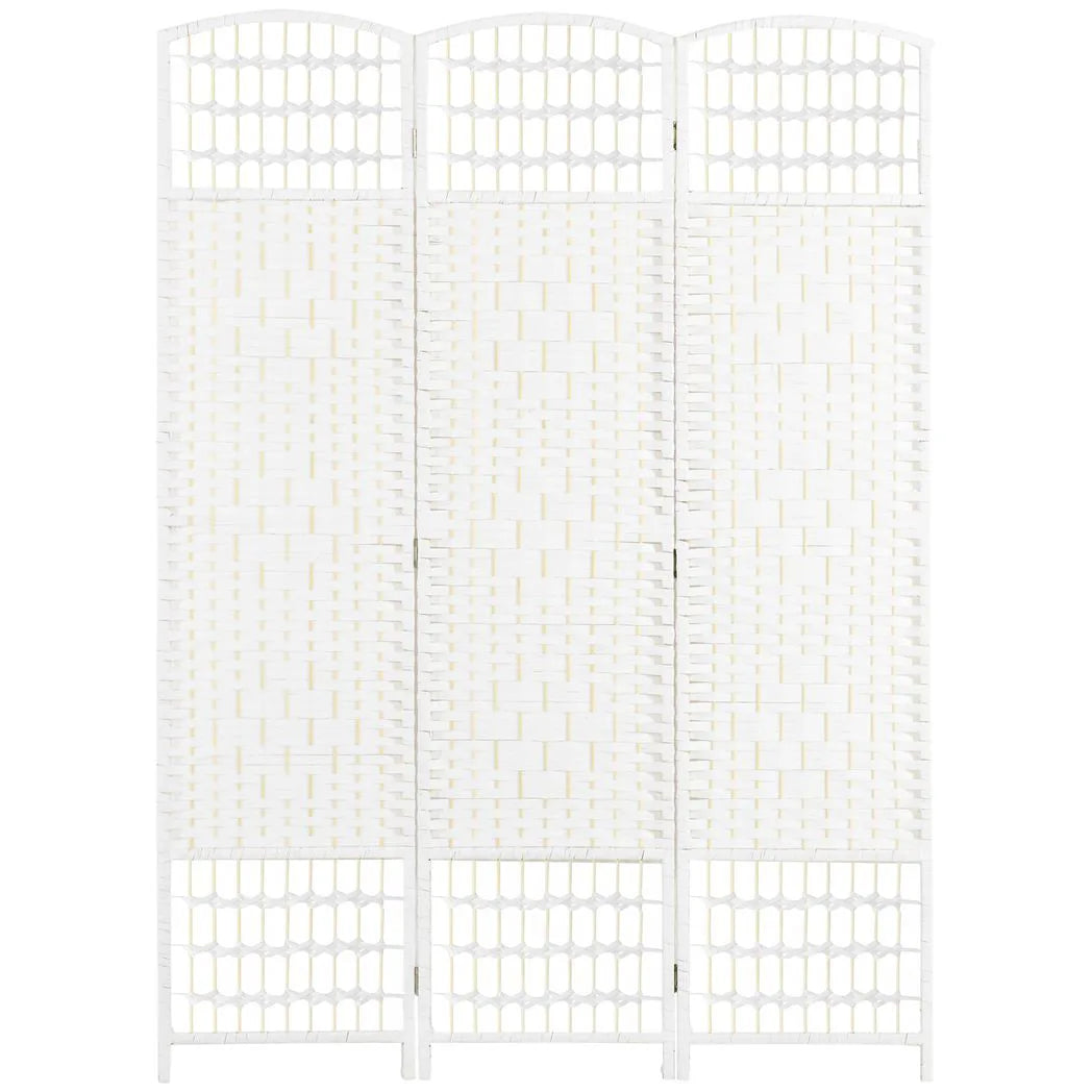 HOMCOM 3 Panel Folding Room Divider, Hand-Woven Paper Rope & Bamboo Privacy Screen – Living Room Partition