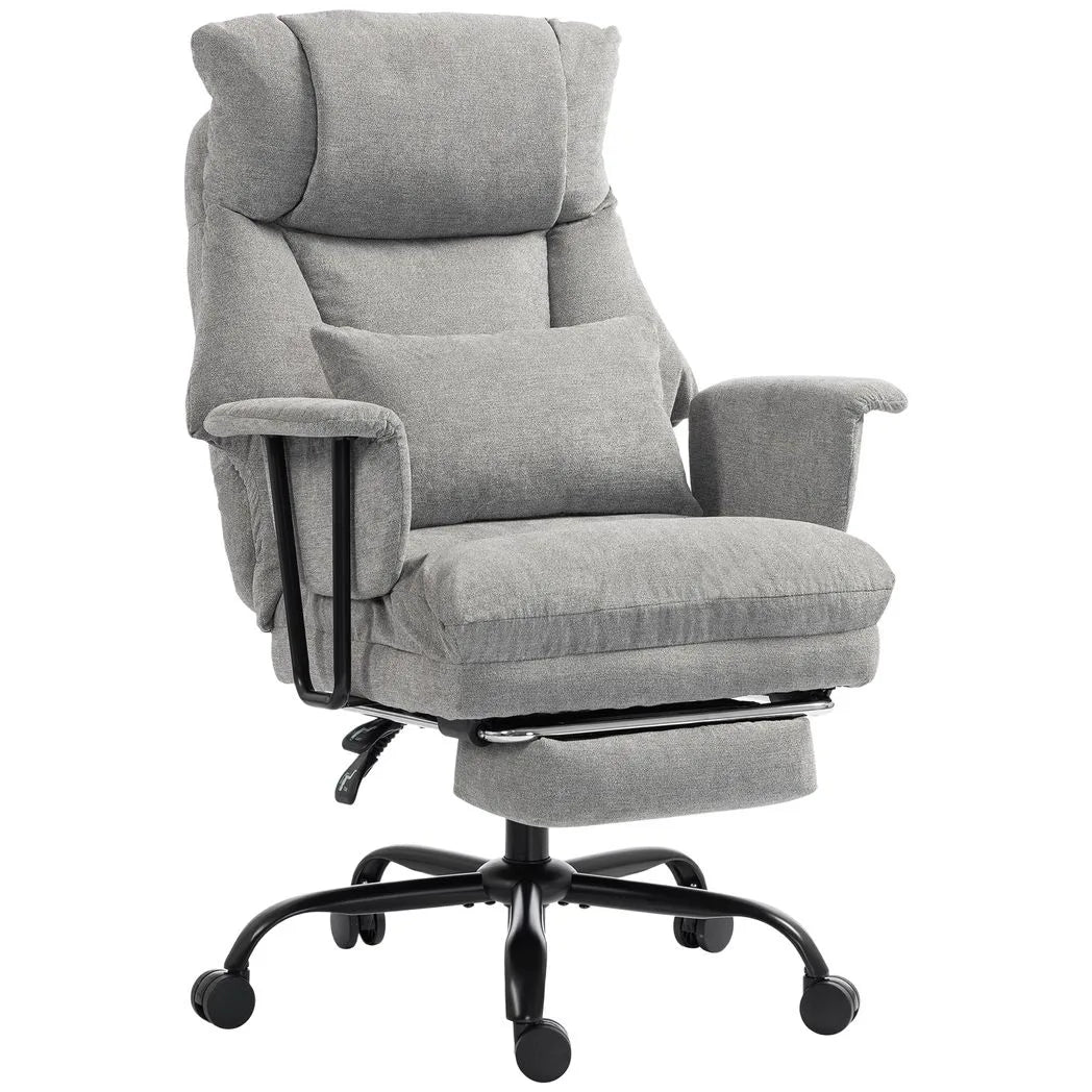 HOMCOM Heavy Duty Office Chair, 180kg Capacity, Linen-Look with Lumbar Support, Spring Cushion, Footrest, Grey