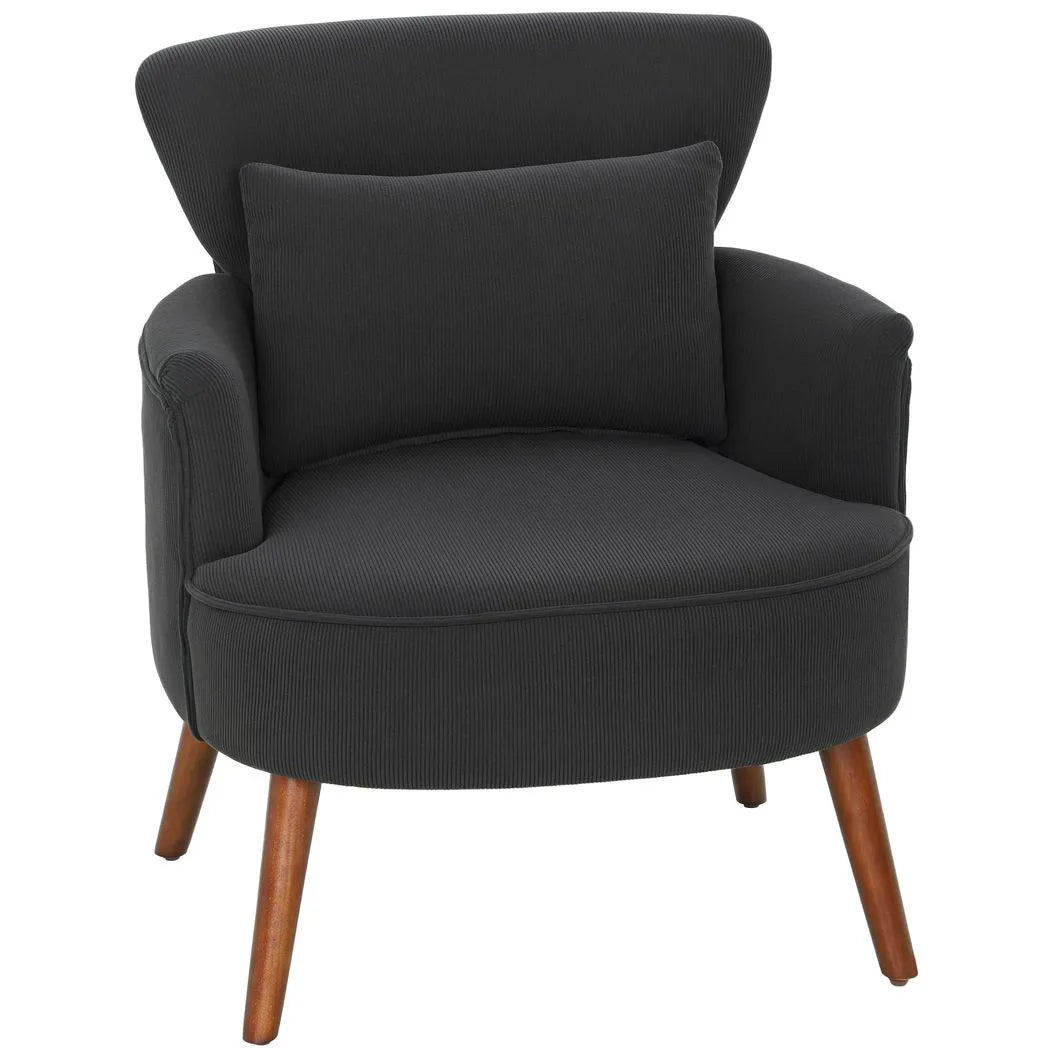 HOMCOM Corduroy Retro Accent Chair with Wing Back, Wood Frame and Cushion – Curved Armchair for Living Room, Black