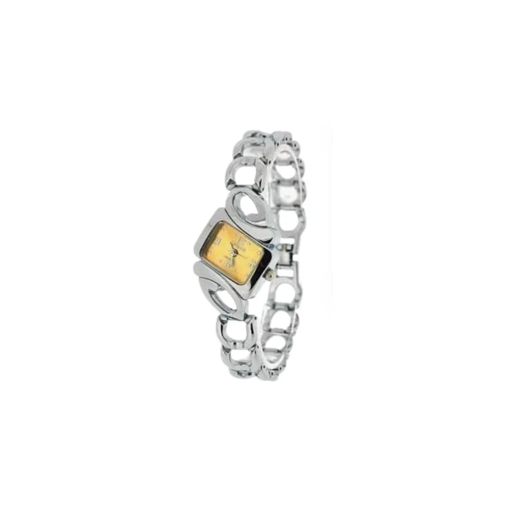 Luisant Ladies Fashion Watch – Triangle Yellow Dial, Silver Steel Bracelet (Clearance, Needs New Battery)