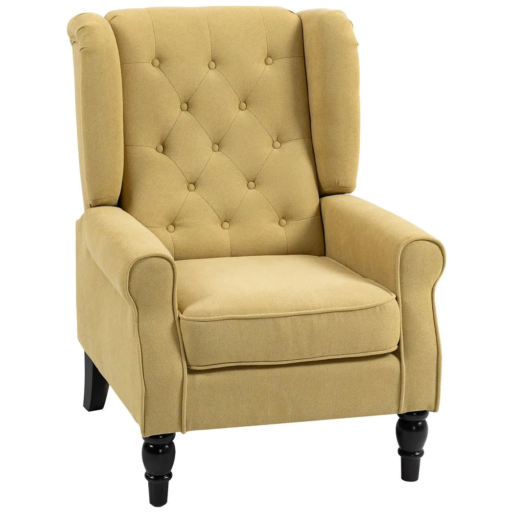 HOMCOM Wingback Accent Chair with Button Tufting and Pocket Spring Seat – Retro Upholstered Armchair, Yellow