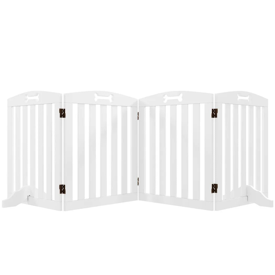 PawHut Wooden Freestanding Dog Gate, 4-Panel Foldable Pet Barrier for Doors and Stairs, 207.5cm, White