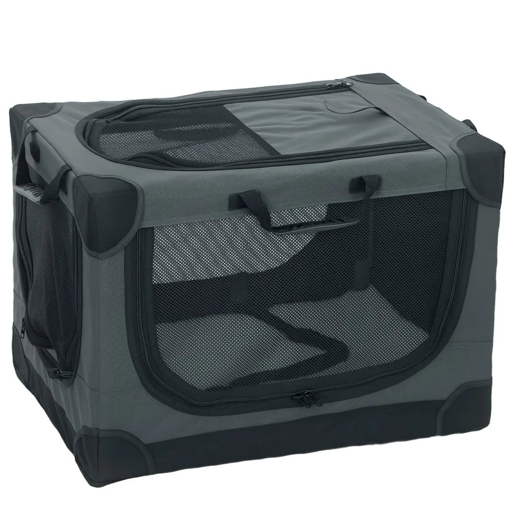PawHut Soft Dog Crate, 60 x 42 x 43 cm – Foldable Travel Carrier with Removable Pad and Mesh Window, Army Green