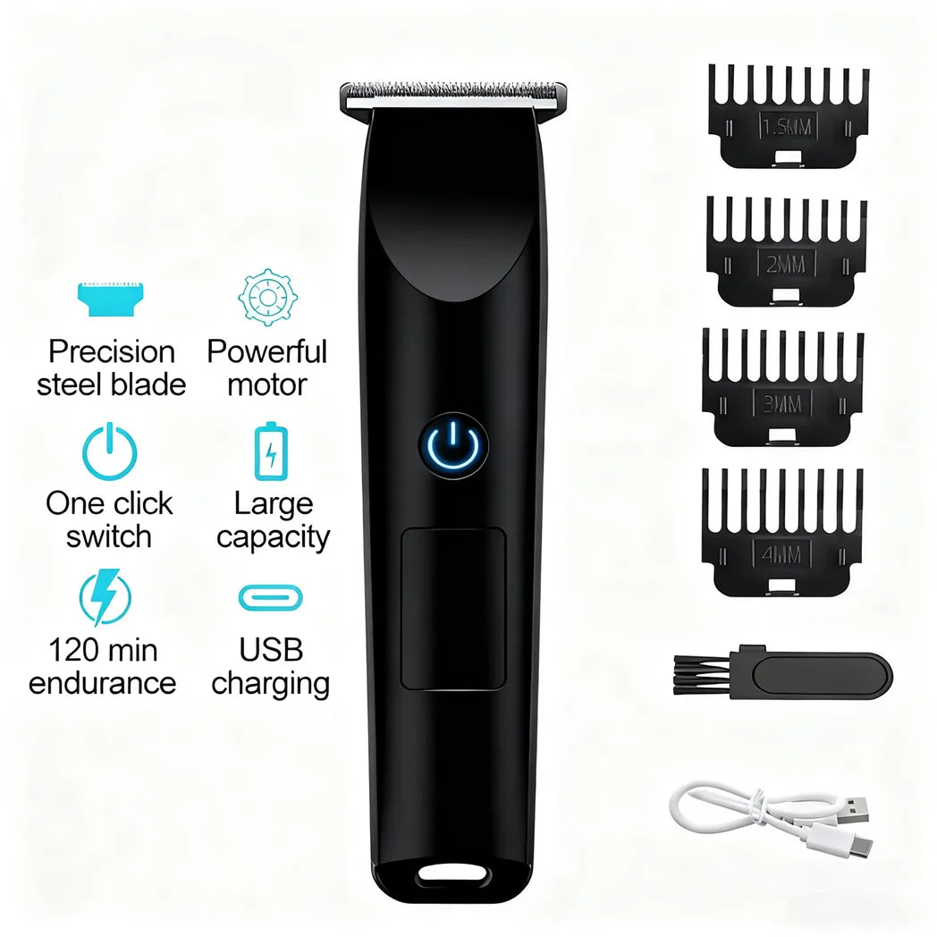 Men's Pro Electric Hair Clippers & Beard Trimmer with 4 Limit Combs – USB Rechargeable Barber Shaver, Black