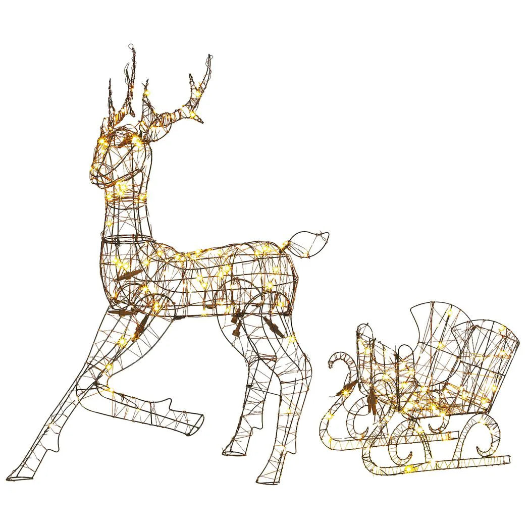 Outsunny Lighted Rattan Reindeer & Sleigh – 2 Piece