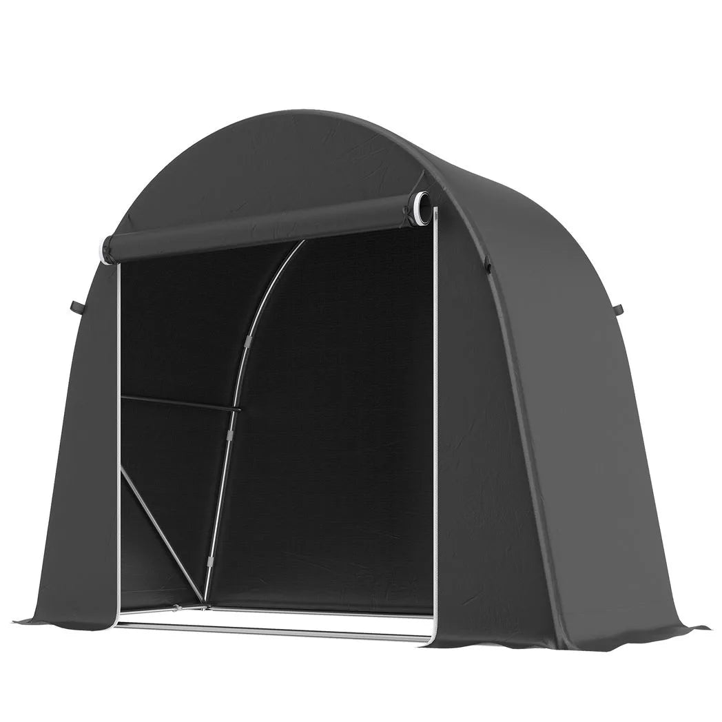 Outsunny 8 x 4ft Garden Storage Tent – Waterproof Bike Shed with Roll-Up Zip Door and Galvanised Frame, Dark Grey