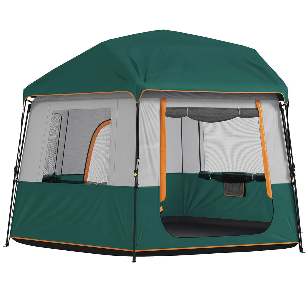 Outsunny 4 Person Cabin Tent with Removable Roof & Easy Setup Frame – 3000mm Waterproof Camping Tent, Green