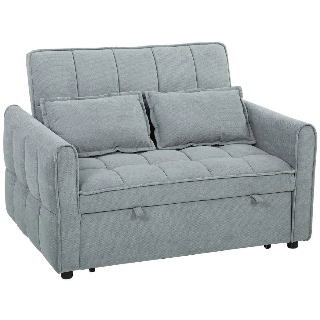 HOMCOM 2 Seater 3-in-1 Sofa Bed with Click-Clack Backrest and 2 Pillows – Convertible Sleeper Sofa, Grey