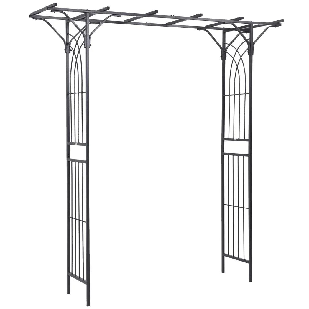 Outsunny 210 cm Metal Garden Trellis Arch with Steel Tubing & Scrollwork – Wedding Arbour, Dark Grey