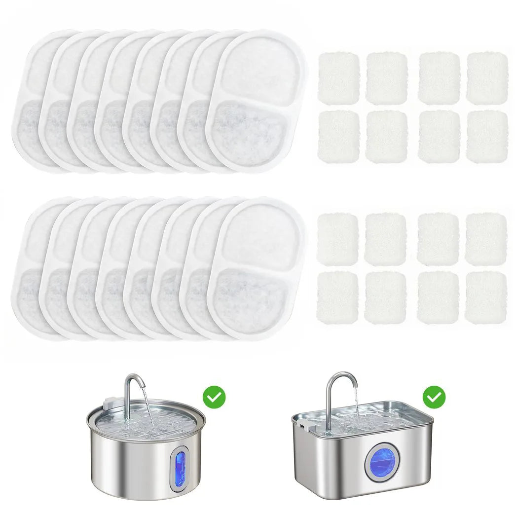 PawHut 16 Pack Cat Water Fountain Replacement Filters with Activated Carbon & Resin – For 3.2L/2.5L Fountains