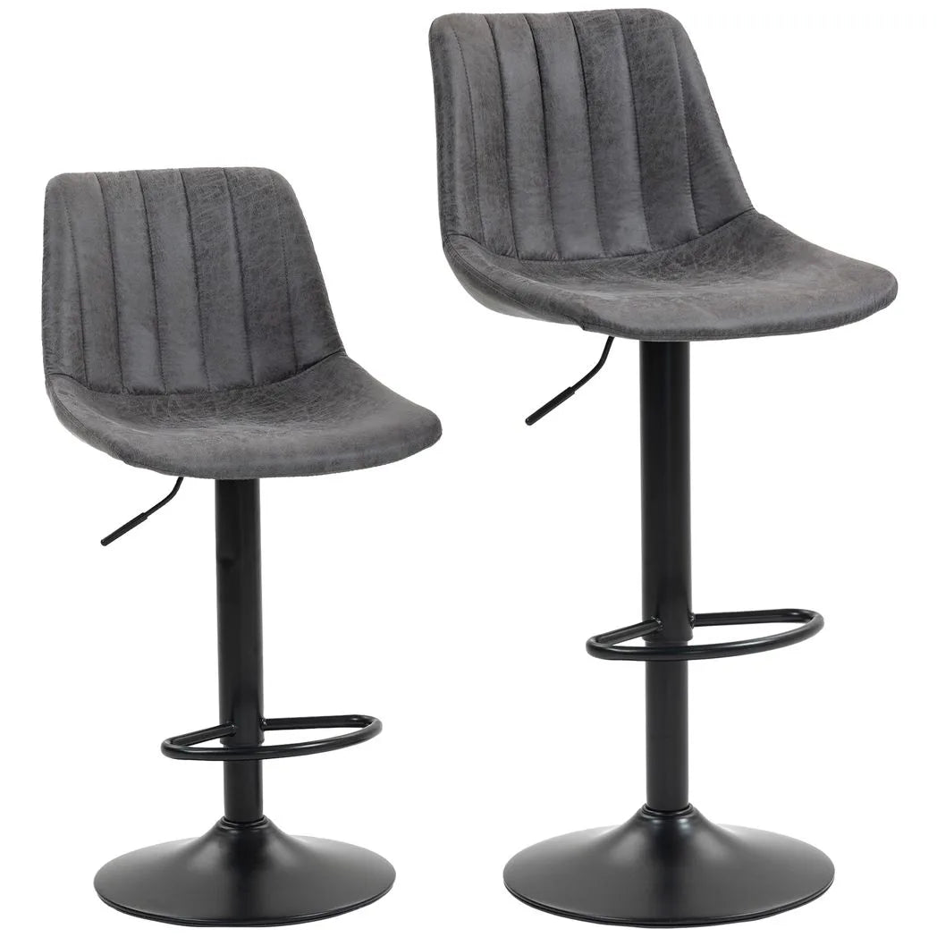 HOMCOM Set of 2 Height Adjustable Swivel Bar Stools with Footrest – Leathaire Kitchen Island Stools, Charcoal Grey