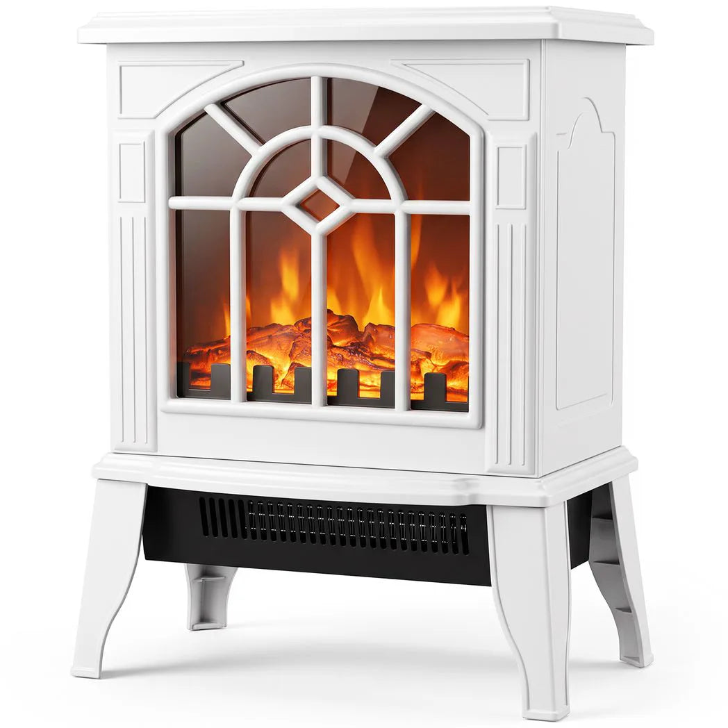 HOMCOM Freestanding Electric Fireplace with 3D LED Flame, 1000W/2000W Log Burner and Dual Safety, White