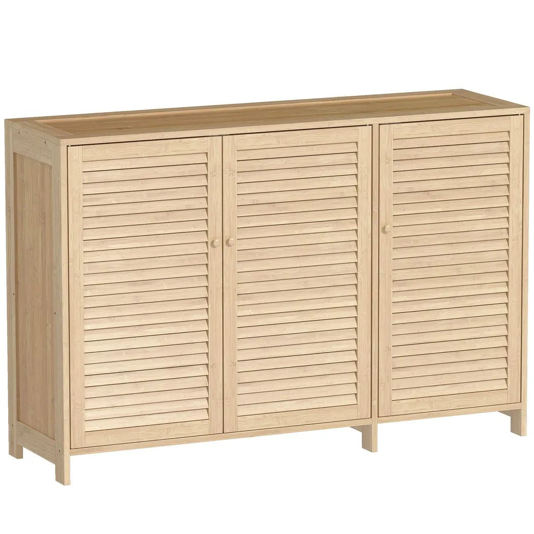 HOMCOM Bamboo Shoe Cabinet with Louvred Doors and Adjustable Shelves – Holds 18 Pairs, Natural