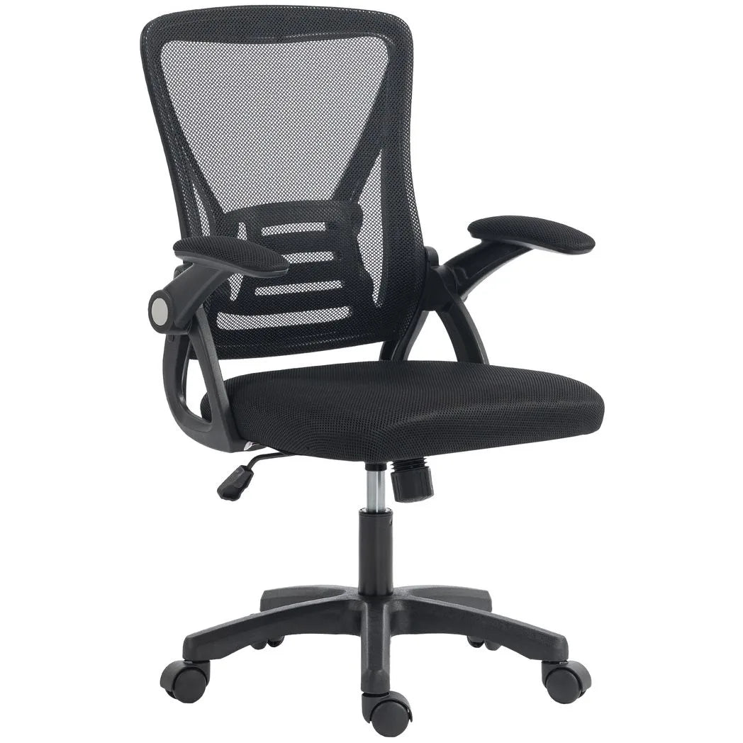 HOMCOM Mesh Office Chair with Flip-Up Armrests, Lumbar Support and Adjustable Height – Desk Chair, Black