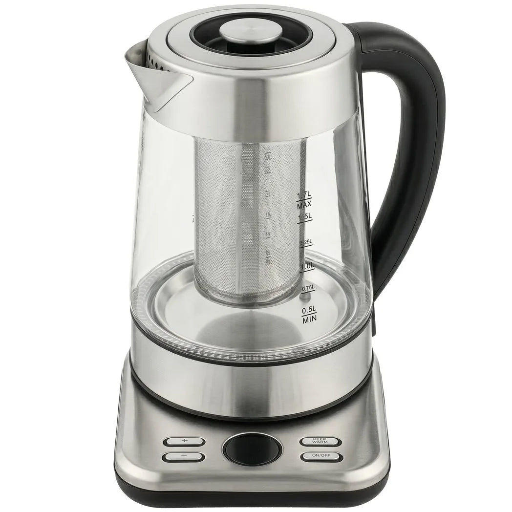 HOMCOM 1.7L Glass Electric Kettle, 3kW Fast Boil with Strix Thermostat, Tea Infuser and Keep Warm Function