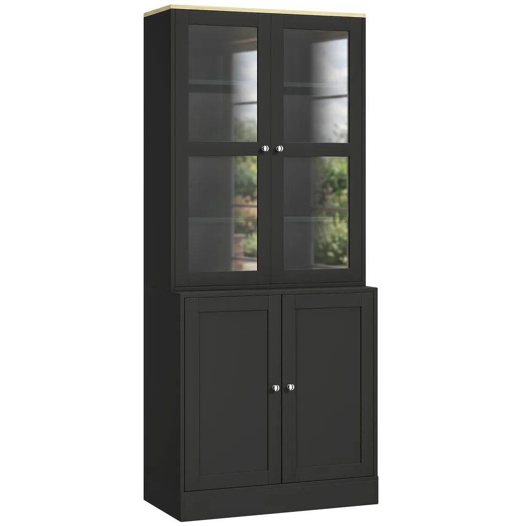 HOMCOM Modern Bookcase Display Cabinet with Glass Doors & Adjustable Shelves – Storage Unit, Black